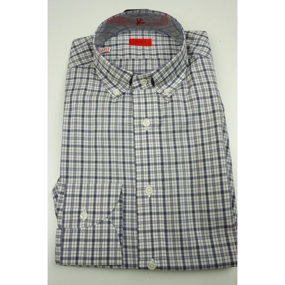 Isaia Eggplant Steel White Plaid Long Sleeve Cotton Dress Shirt 15.5/39 NEW
